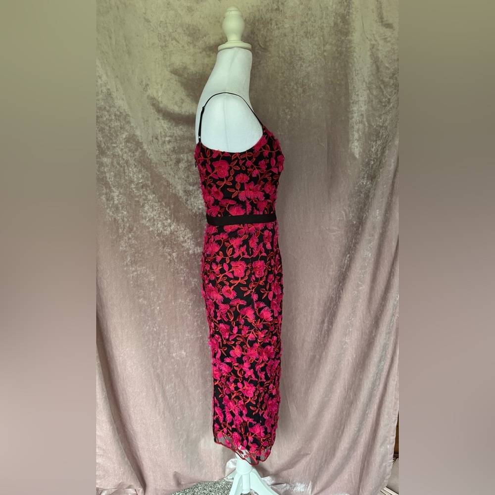 DRESS THE POPULATION Emma Pink Orange Floral 3D Embroidered Dress Sheath Bodycon - Picture 5 of 9